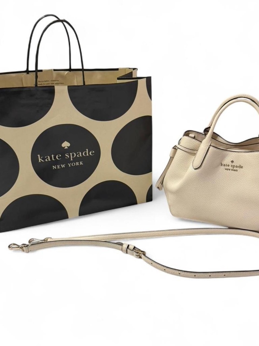 kate spade Pebbled Leather Satchel dumpling bag in Cream with Removable Strap